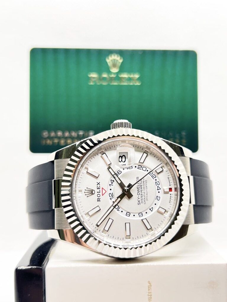 Pre Owned Rolex Oyster Sky-Dweller 336239 White Dial Automatic White Gold Casing Rubber ( Oct 23 )