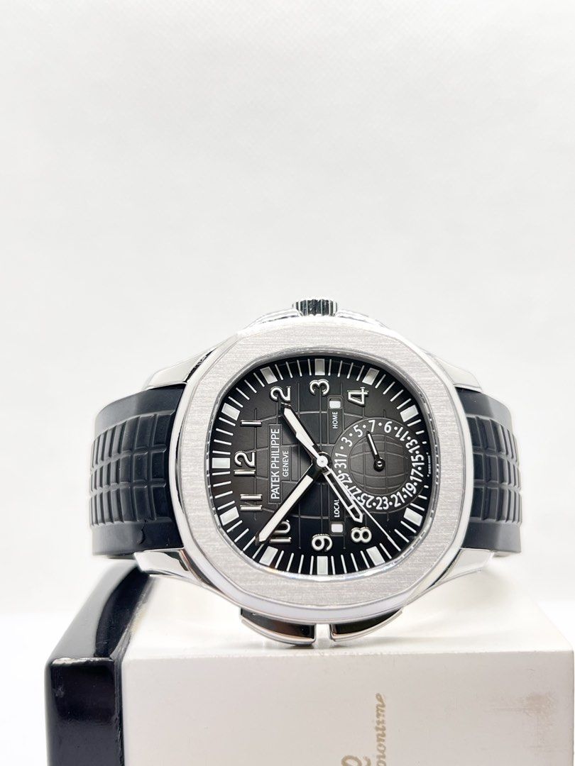 Pre Owned Patek Philippe Aquanaut Travel Time 5164A-001 Black Dial Automatic Steel Casing Rubber ( Nov 16 )