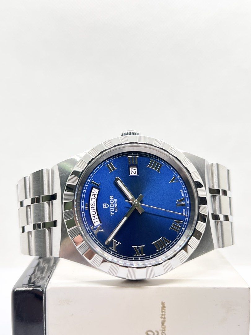 Pre Owned Tudor Royal Day-Date 41 28600 Blue Dial Automatic Steel Casing Bracelet ( Nov 21 )