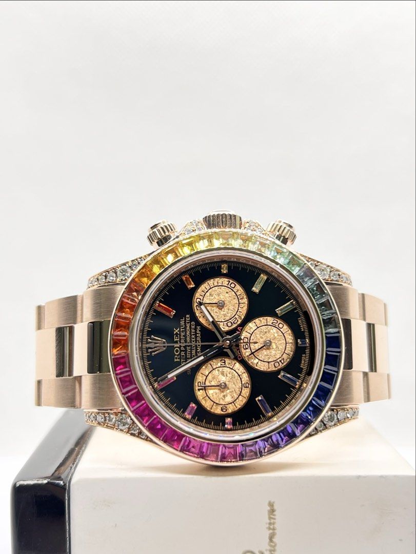 Pre Owned Rolex Oyster Daytona 116505 “Rainbow” Black Dial Automatic Everose Rose Gold Casing Bracelet ( Watch Alone )