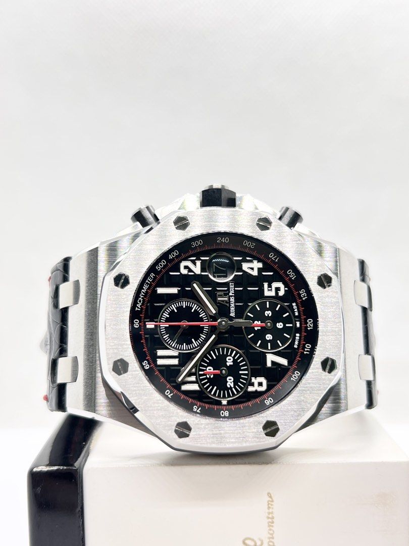Pre Owned Audemars Piguet Royal Oak Offshore 42 26470ST “Vampire” Black Dial Automatic Steel Casing Leather ( Feb 16 )